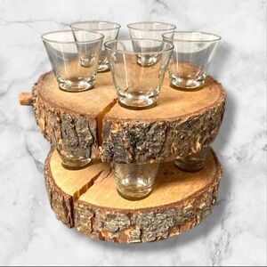 Shot Flight Board Rustic Set 2 Wood Slab 10 Glass Shot Flight for BBQ Parties